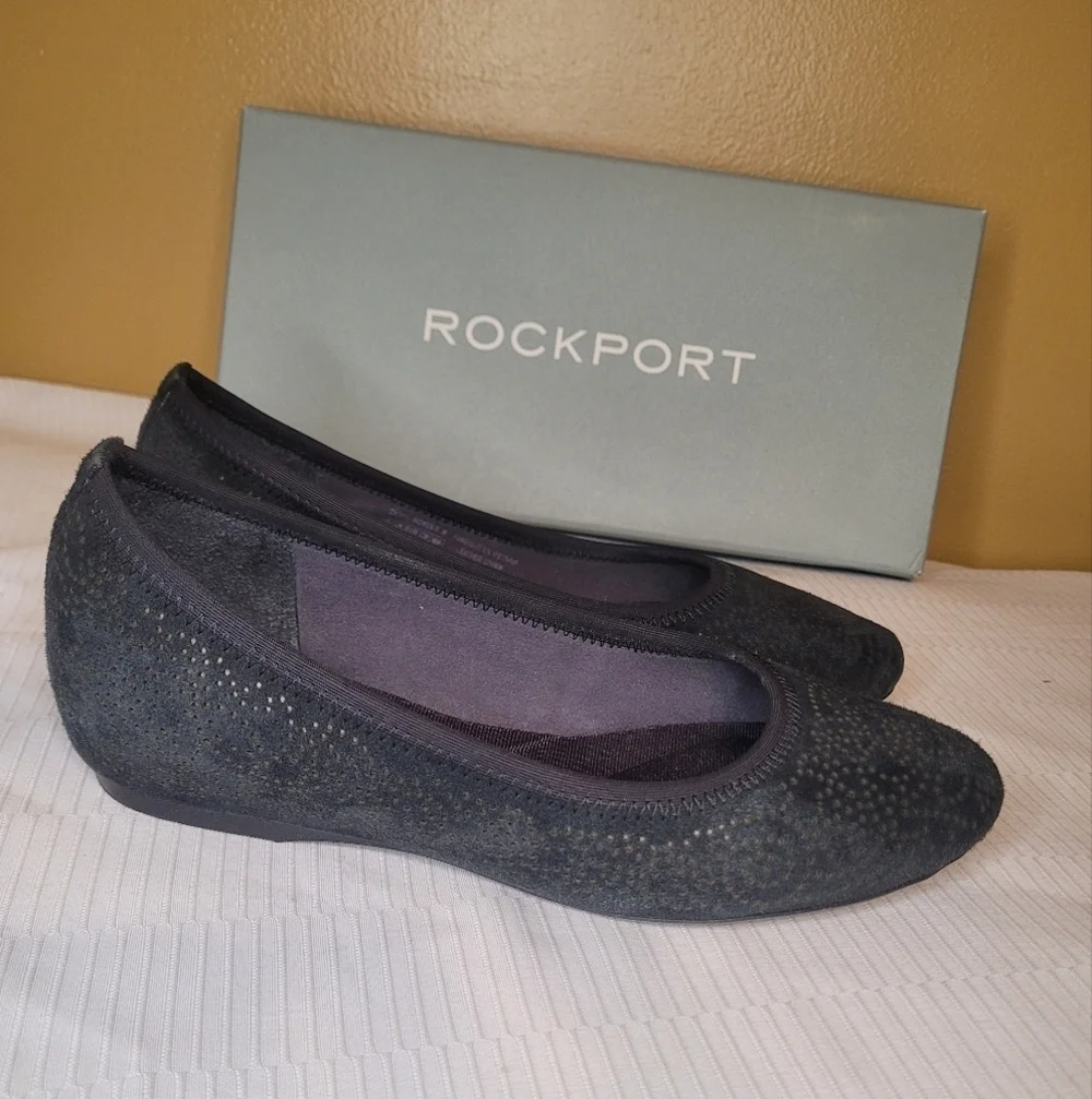 Rockport Total Motion Perf Ballet Leather Upper Black Flats sz 5